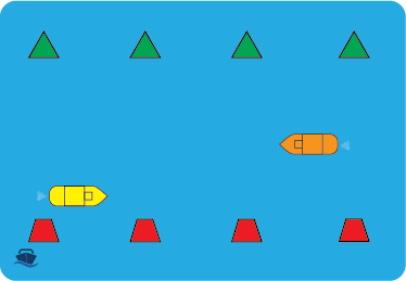 Het gele schip vaart stuurboordwal en heeft in veel situaties een sterke positie